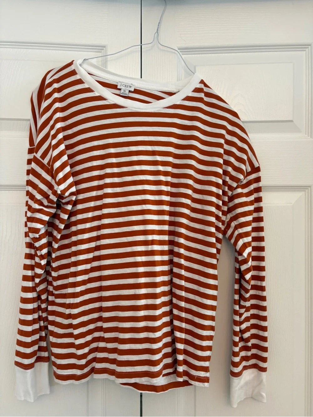 J. Crew Rust and White Striped Long-Sleeve Tee